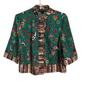 Duro Olowu For JCP Green Floral Paisley Button Up Top MED